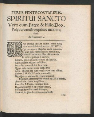 Feriis Pentecostalibus, Spiritui Sancto Vero cum Patre & Filio Deo ...