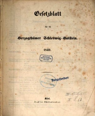 Gesetzblatt für die Herzogthümer Schleswig-Holstein. 1849