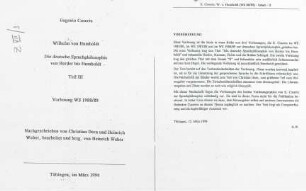 Die deutsche Sprachphilosophie von Herder bis Humboldt (Teil III), Vorlesung in Tübingen : Kursmaterial