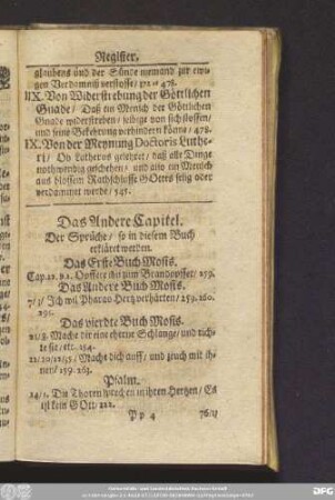 Das Andere Capitel. Der Sprüche/ so in diesem Buch erkläret werden.