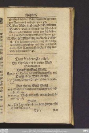 Das Andere Capitel. Der Sprüche/ so in diesem Buch erkläret werden.