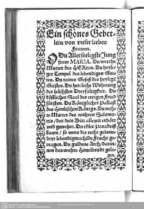 Ein schönes Gebetlein von unser lieben Frawen