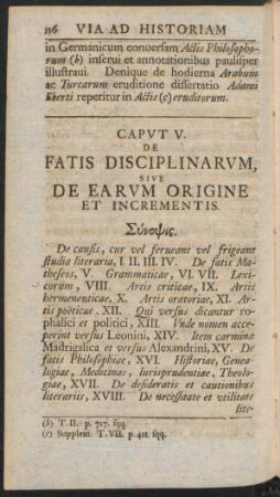 Caput V. De Fatis Disciplinarum, Sive De Earum Origine Et Incrementis