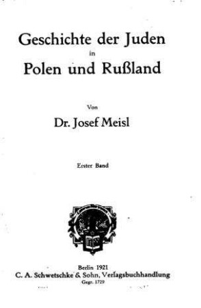 In: Geschichte der Juden in Polen und Rußland ; Band 1
