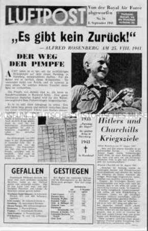 Britisches Nachrichtenblatt "Luftpost" mit Meldungen von verschiedenen Fronten