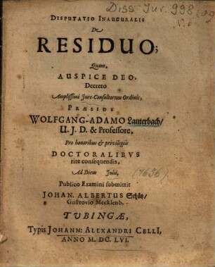 Disputatio Inauguralis De Residuo