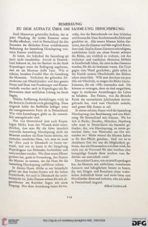 Bemerkung zu dem Aufsatz über die Sammlung Hirschsprung