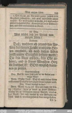 58. Frag. Was tröstet dich der Articul vom ewigen Leben?