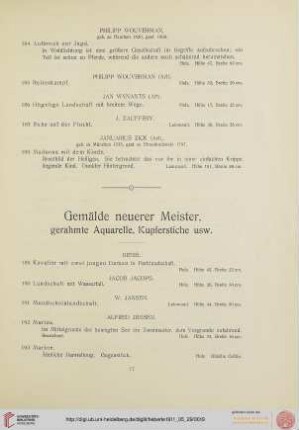 Gemälde neuerer Meister, gerahmte Aquarelle, Kupferstiche usw. (Nr. 189-235)