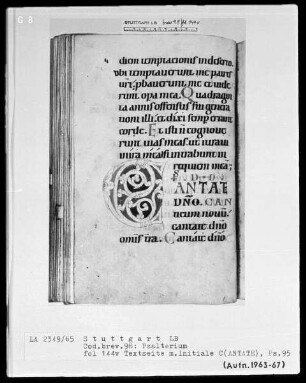 Psalterium - Hymnar (Benediktinerhandschrift) — Initiale C (antate), Folio 144verso