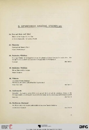 B. Gipsmodelle, Abgüsse, Studien (Nr. 26-78)