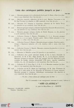 Liste des catalogues publiés jusqu'à ce jour