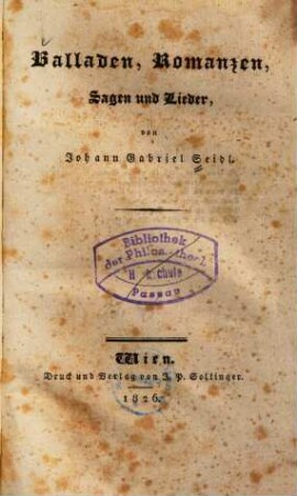 Balladen, Romanzen, Sagen und Lieder