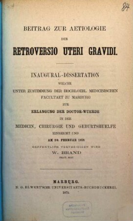 Beitrag zur Aetiologie der retroversio uteri gravidi
