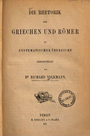 Die Rhetorik der Griechen und Römer in systematischer Übersicht