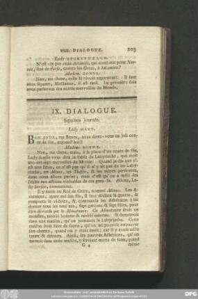 IX. Dialogue. Septième journèe.