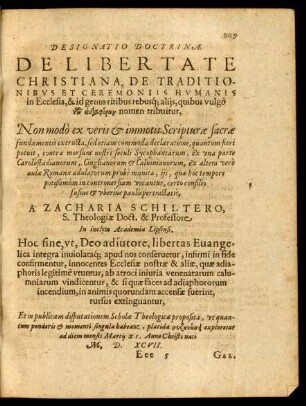 Designatio Doctrinae De Libertate Christiana, De Traditionibus Et Ceremoniis Humanis in Ecclesia ...