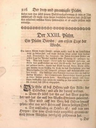 Der XXIII. Psalm. Ein Psalm Davids, am ersten Tage der Woche.