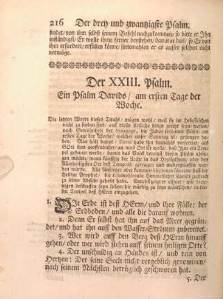 Der XXIII. Psalm. Ein Psalm Davids, am ersten Tage der Woche.