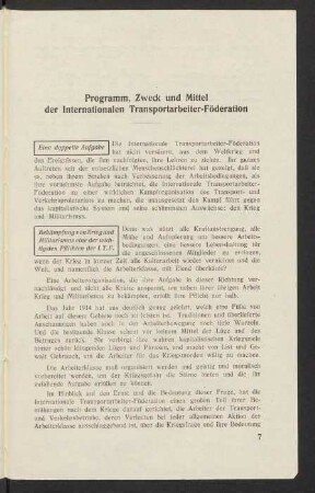 Programm, Zweck und Mittel der Internationalen Transportarbeiter-Föderation