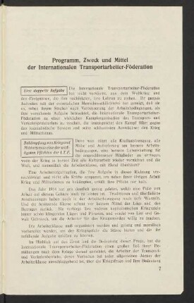 Programm, Zweck und Mittel der Internationalen Transportarbeiter-Föderation