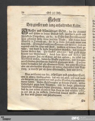 Gebett Bey grosser und lang anhaltender Kälte.