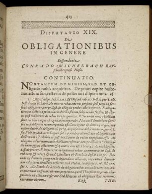 Disputatio XIX. De Obligationibus In Genere.