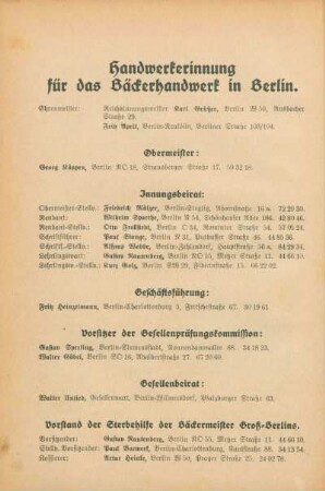Handwerkerinnung für das Bäckerhandwerk in Berlin