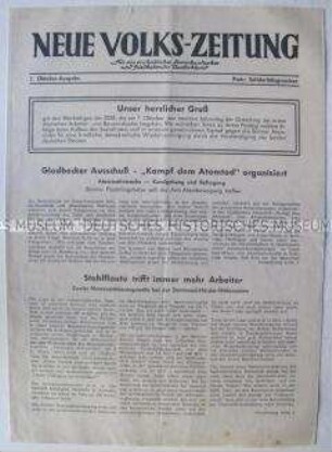 Illegale Zeitung der KPD "Neue Volks-Zeitung" u.a. zum Jahrestag der DDR