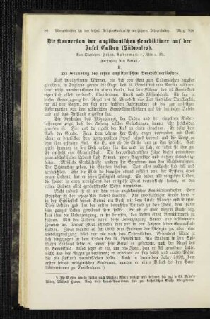 ¬Die¬ Konversion der anglikanischen Benediktiner auf der Insel Caldey (Südwales) : (Fortsetzung statt Schluß)