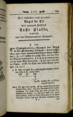 Der einfachen und geraden Regel de Tri mit ganzen Zahlen Erste Classe, nemlich: von den Multiplications-Exempeln.