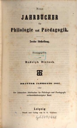 Neue Jahrbücher für Philologie und Pädagogik. 76 = Jg. 27 = Jg. 3. 1857