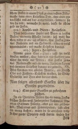 Nun folgen allerhand Saassen über die Speisen zuzurichten.