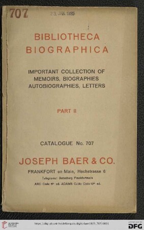Nr. 707: Bibliotheca Biographica: important collection of memoirs, biographies, autobiographies, letters: [Gaurico-Ow]