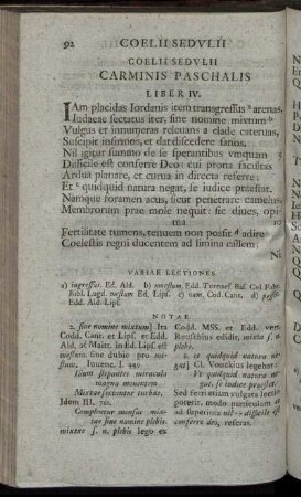 Coellii Sedulii Carminis Paschalis Liber IV.