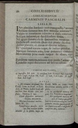 Coellii Sedulii Carminis Paschalis Liber IV.