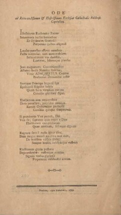 Ode ad Reverendissimum & Illustrissimum Ecclesiae Cathedralis Fuldensis Capitulum.