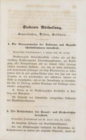 Siebente Abtheilung. Kanzleisachen, Diäten, Gebühren
