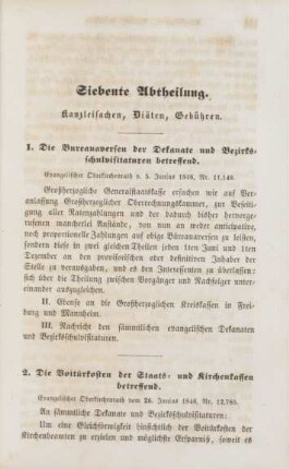 Siebente Abtheilung. Kanzleisachen, Diäten, Gebühren