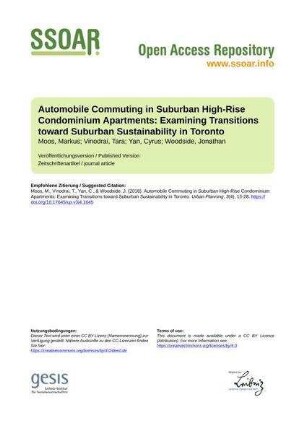 Automobile Commuting in Suburban High-Rise Condominium Apartments: Examining Transitions toward Suburban Sustainability in Toronto