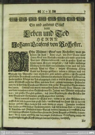 Ein und anderes Stück vom Leben und Tod Herrn Johann Grafens von Rochester