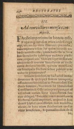 III. Ad convictores mensae communis.