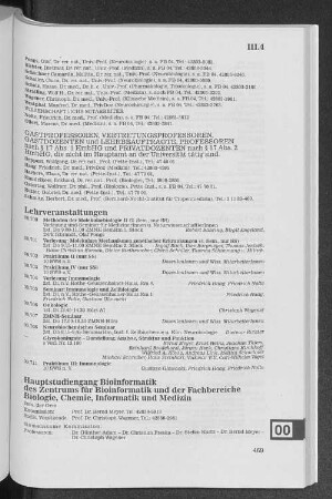 Hauptstudiengang Bioinformatik des Zentrums für Bioinformatik und der Fachbereiche Biologie, Chemie, Informatik und Medizin