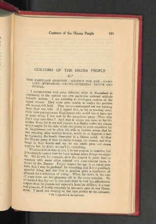 Customs of the Hausa People. II. The Marriage Question.