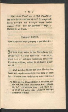 Neuntes Kapitel. Vom Wasser und dessen Zerlegung in zwei Gasarten.