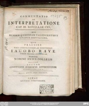 Commentatio De Interpretatione Cap. III. Novellae CXV