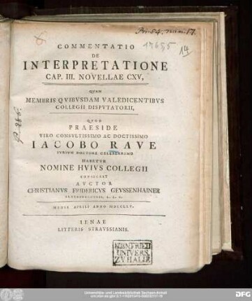 Commentatio De Interpretatione Cap. III. Novellae CXV