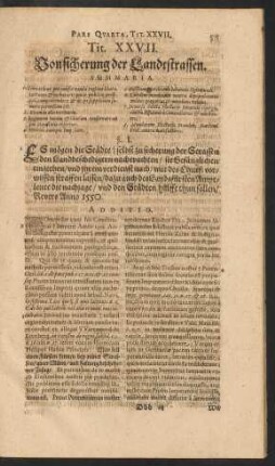 Tit. XXVII. Von sicherung der Landstrassen