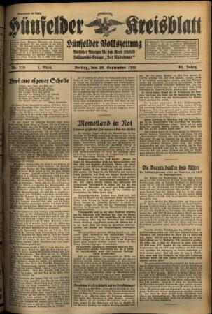 Erste Ausgabe vom Freitag, den 20. September 1935.