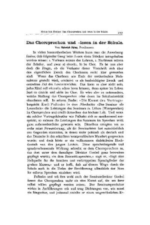 Das Chorsprechen und -lesen in der Schule